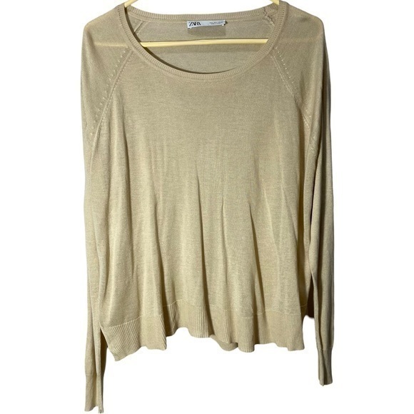 Zara Lightweight Sweater Top Size L Color Tan - Picture 1 of 8